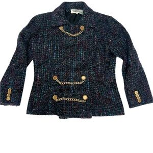 George Simonton Black Multi Tweed Chain-Front Jacket